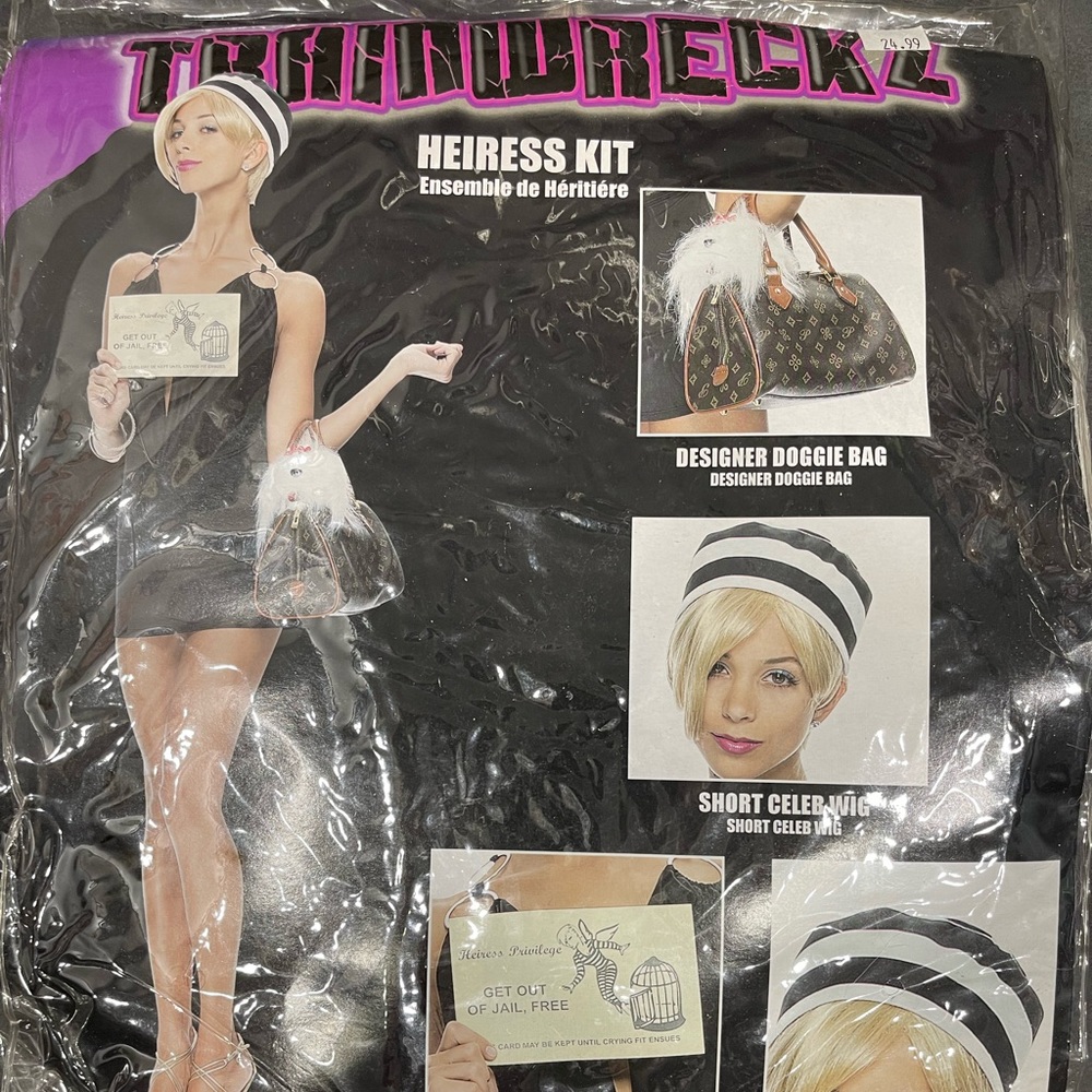 Y2K themed “Paris Hilton” gag costume. Trainwreckz heiress kit costume. New